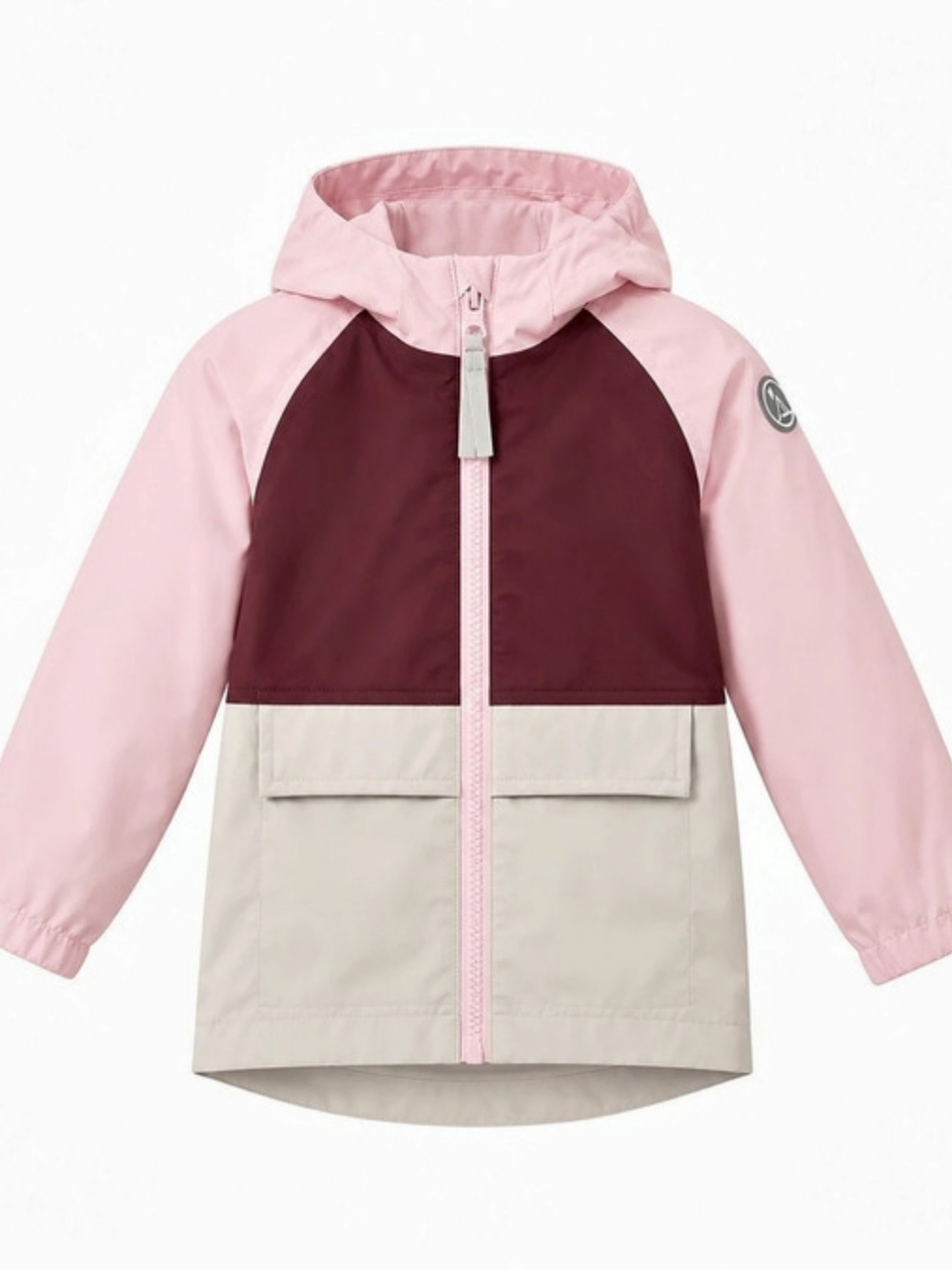 Lands End Kids Color Block Hooded Rain Jacket Pink, Maroon And Cream 2T